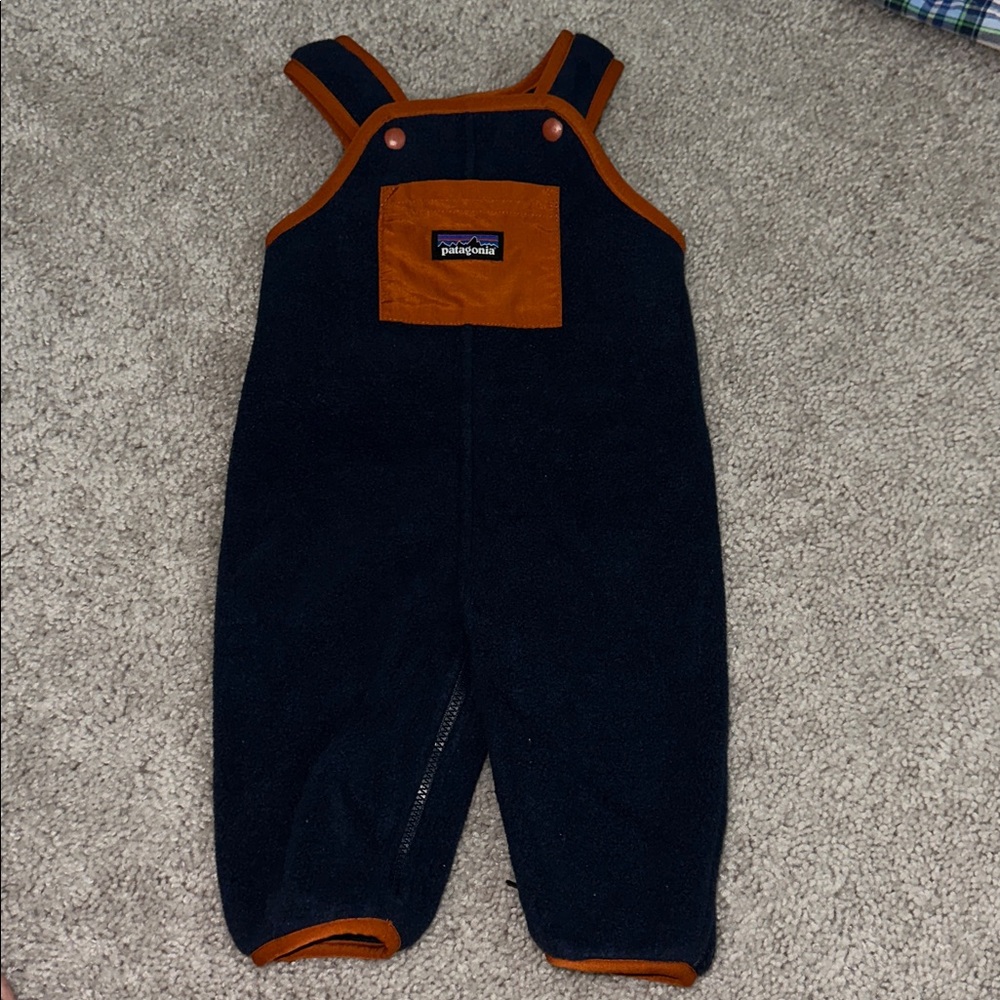 Patagonia Kids' Synchilla Overalls in Navy and Orange